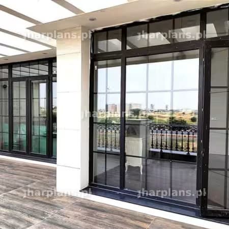 Modern Terrace Black Framed UPVC Sliding Glass Windows