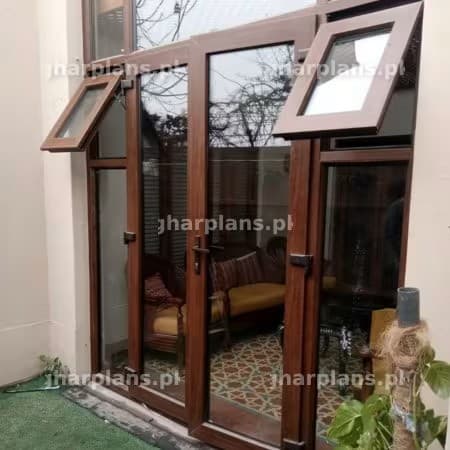 Modern Wooden Finish UPVC Door and Window Combination