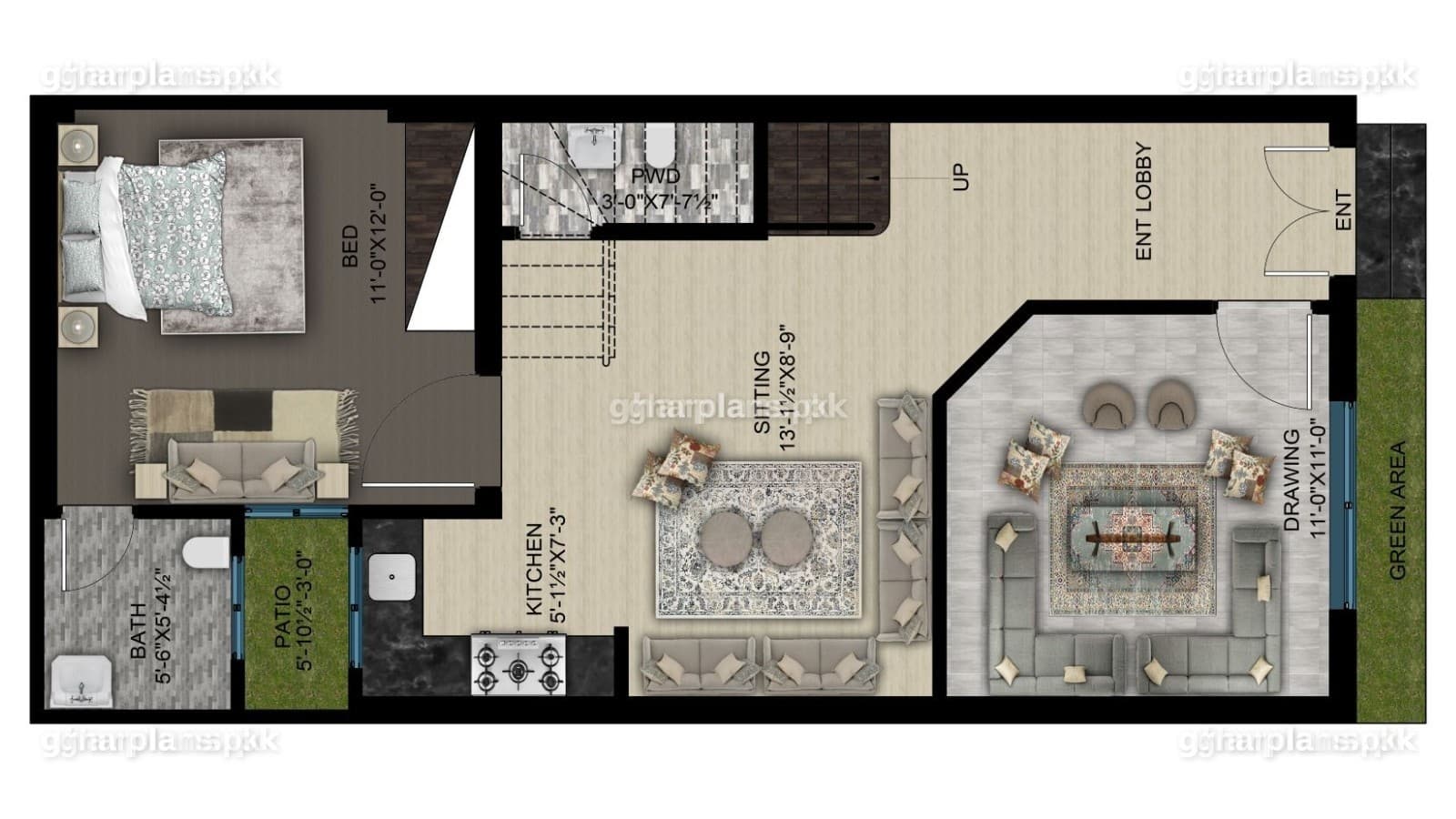 Free And Beautiful 3 Marla House Design with Double Story