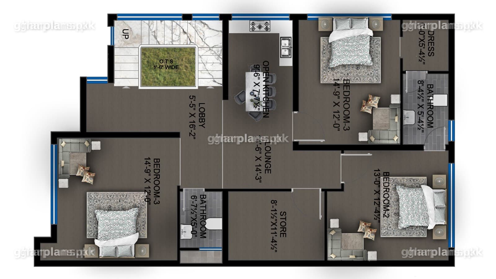 Sensational 10 Marla, 8 Bedroom House Plan