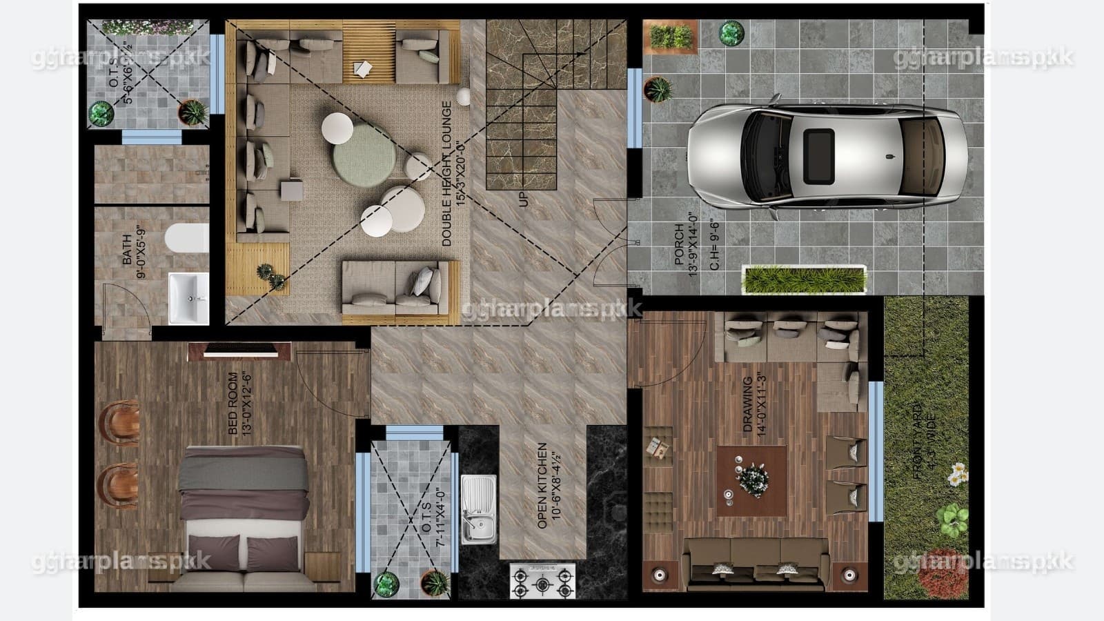 6 Marla House Plan 30x45 – Double Story Design, 3 Bedrooms