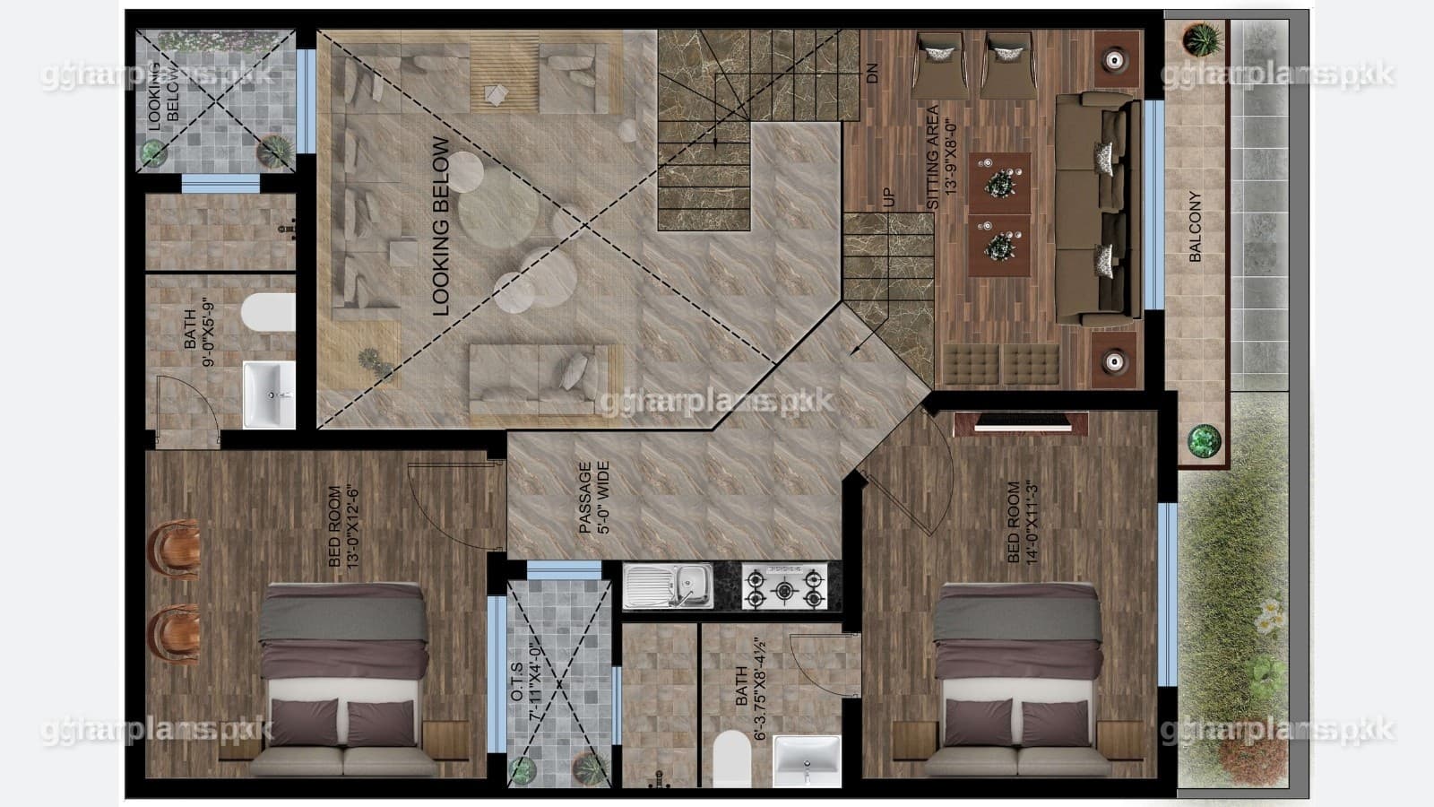 6 Marla House Plan 30x45 – Double Story Design, 3 Bedrooms