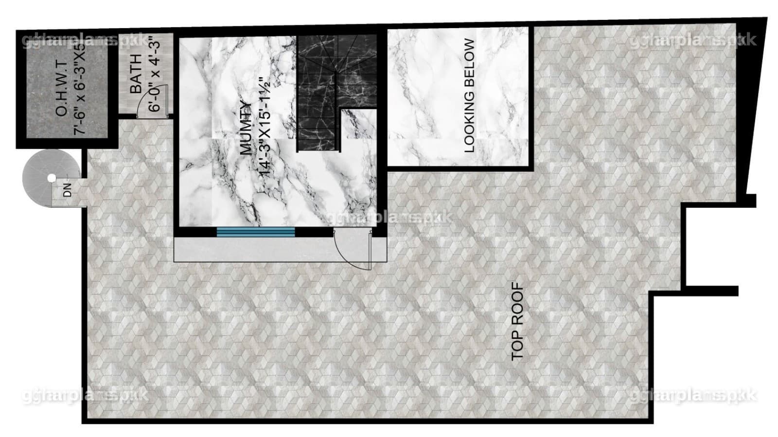 Home with swimming pool on a 10 marla plot, 3D view of a luxury basement house design in Pakistan