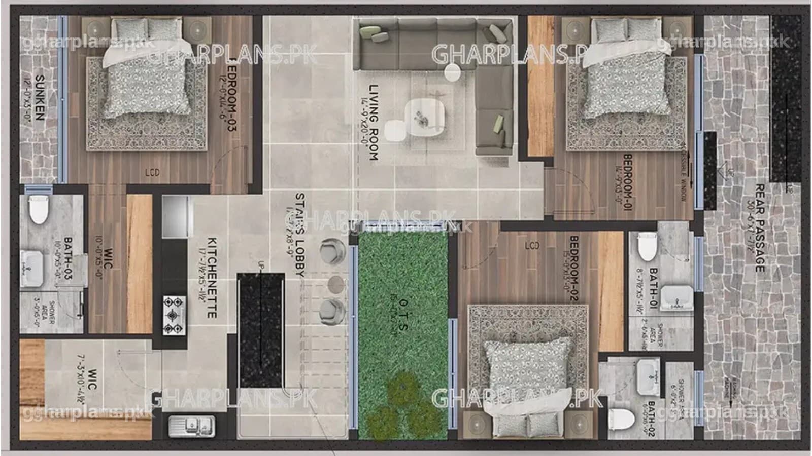 35 x 70 House Plan with Free Elevation