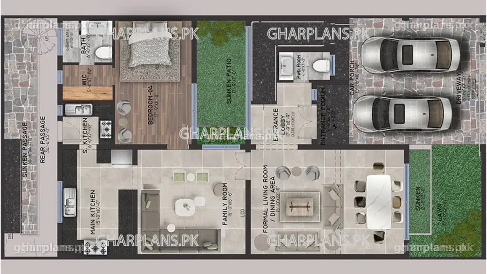35 x 70 House Plan with Free Elevation
