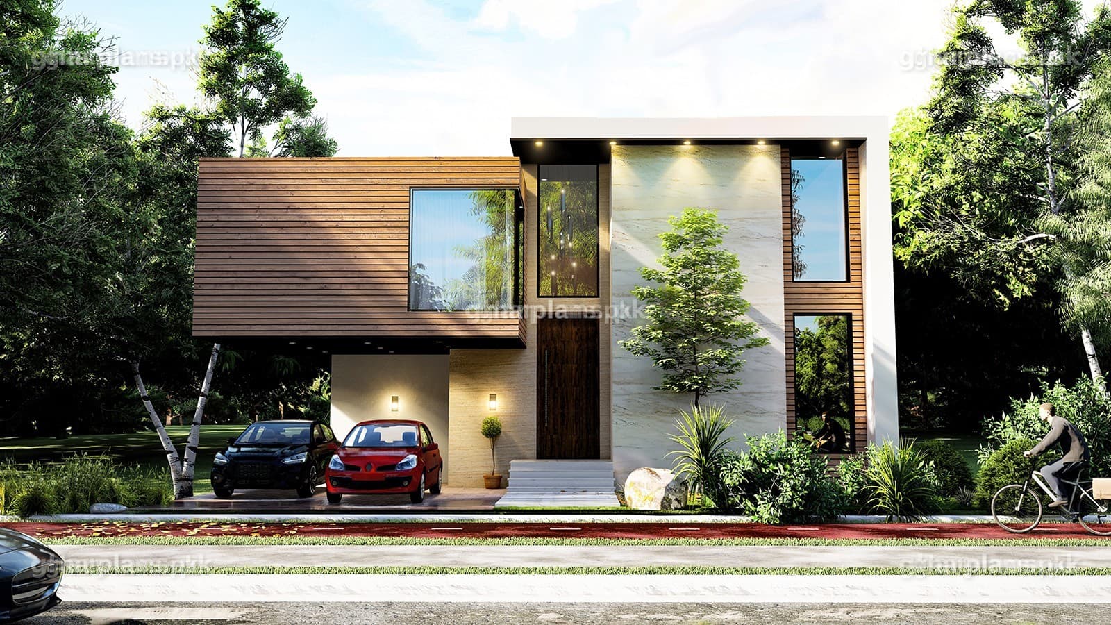 Front elevation of a split level 1 kanal house in Pakistan – split home design with 5 bedrooms on a 50x90 plot
