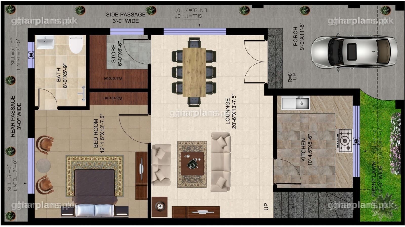 DHA 5 Marla House Map With 4 Bedrooms