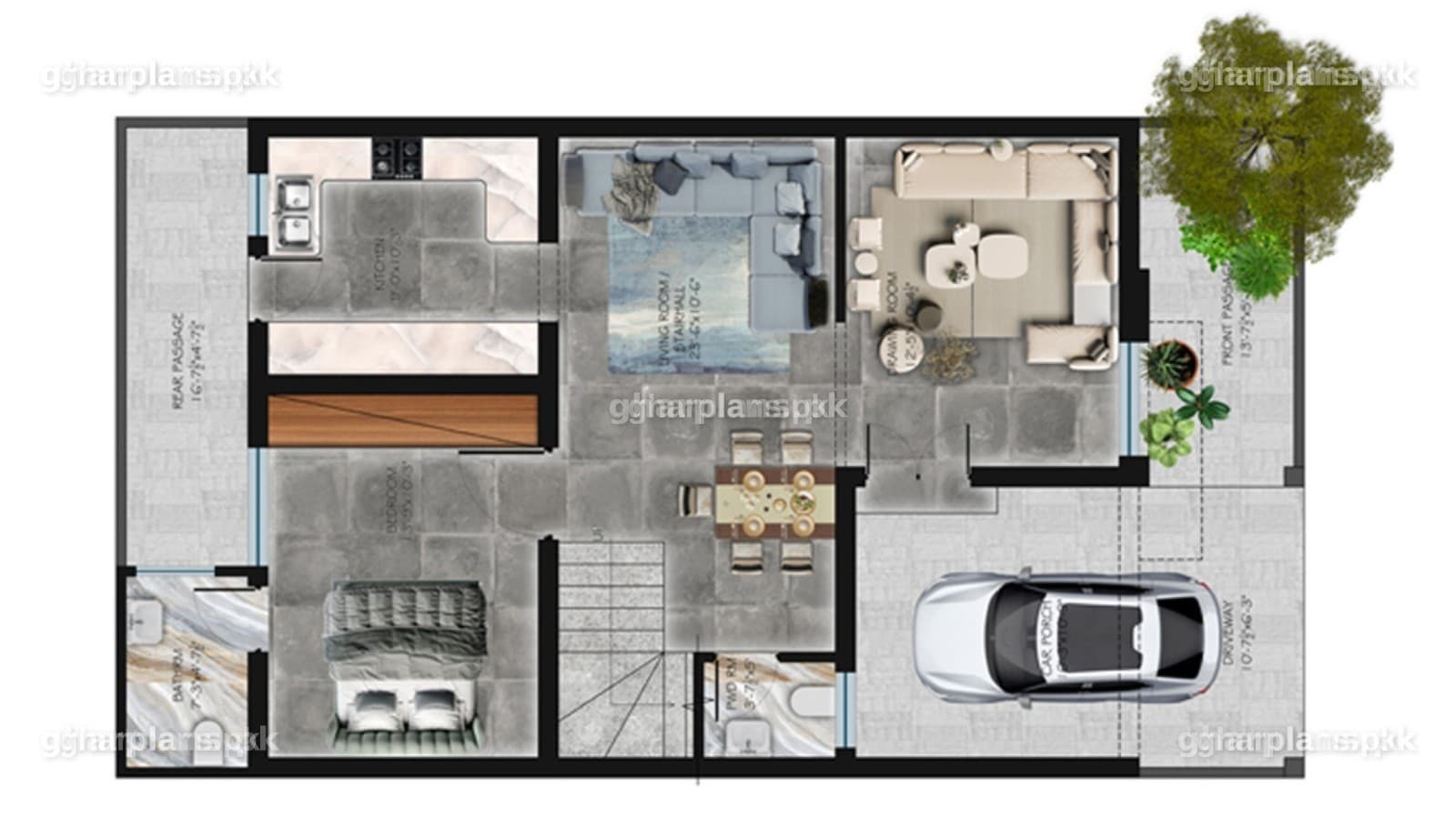Modern Triple Storey Five Marla House Plan
