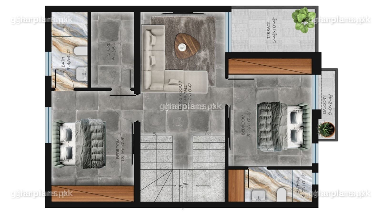 Modern Triple Storey Five Marla House Plan
