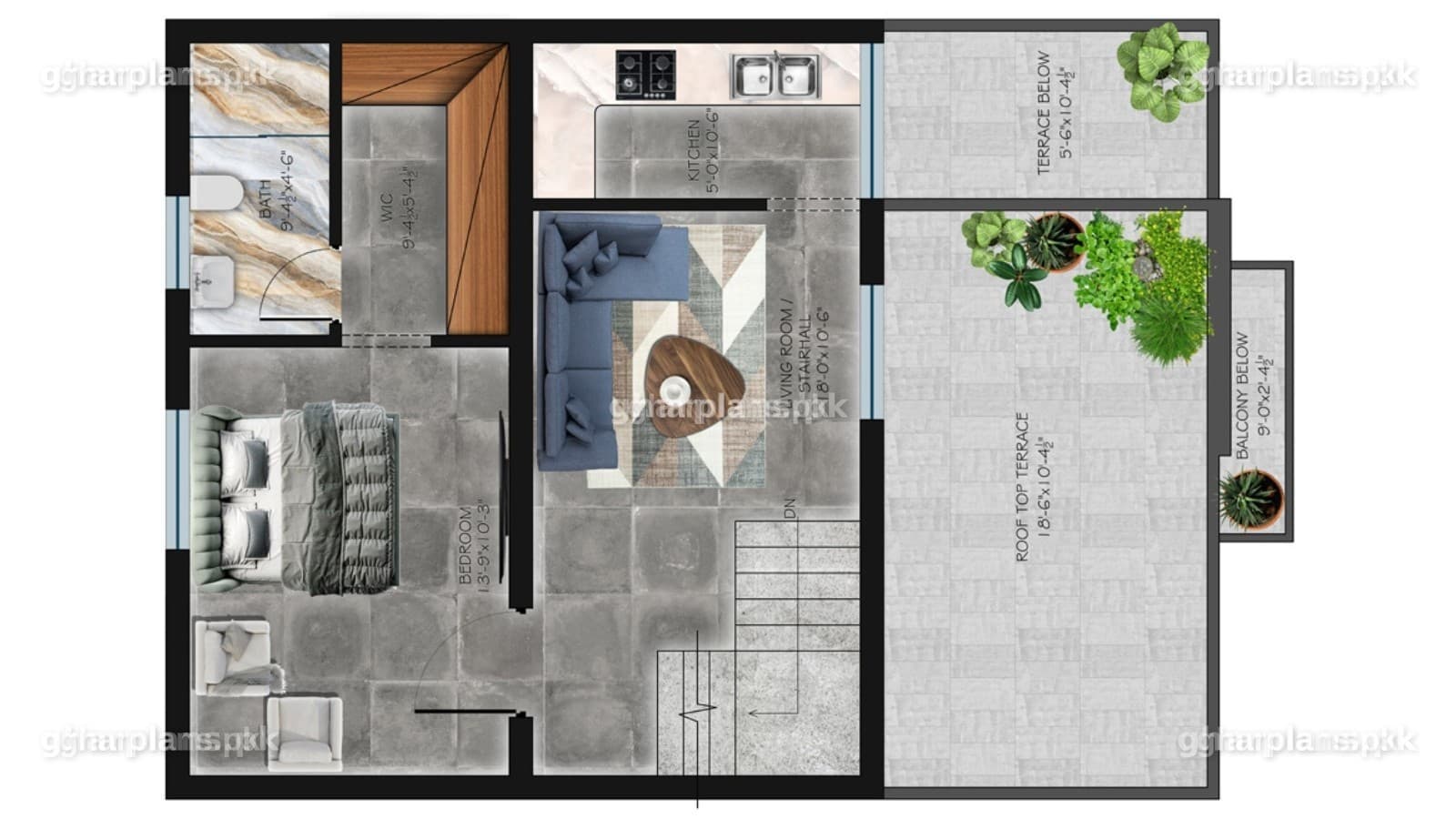 Modern Triple Storey Five Marla House Plan