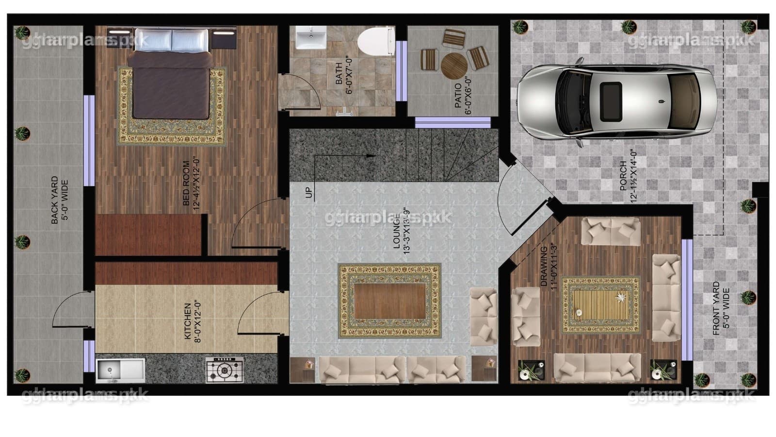25x50 House Plan – 5 Marla, 3 Bedroom Design