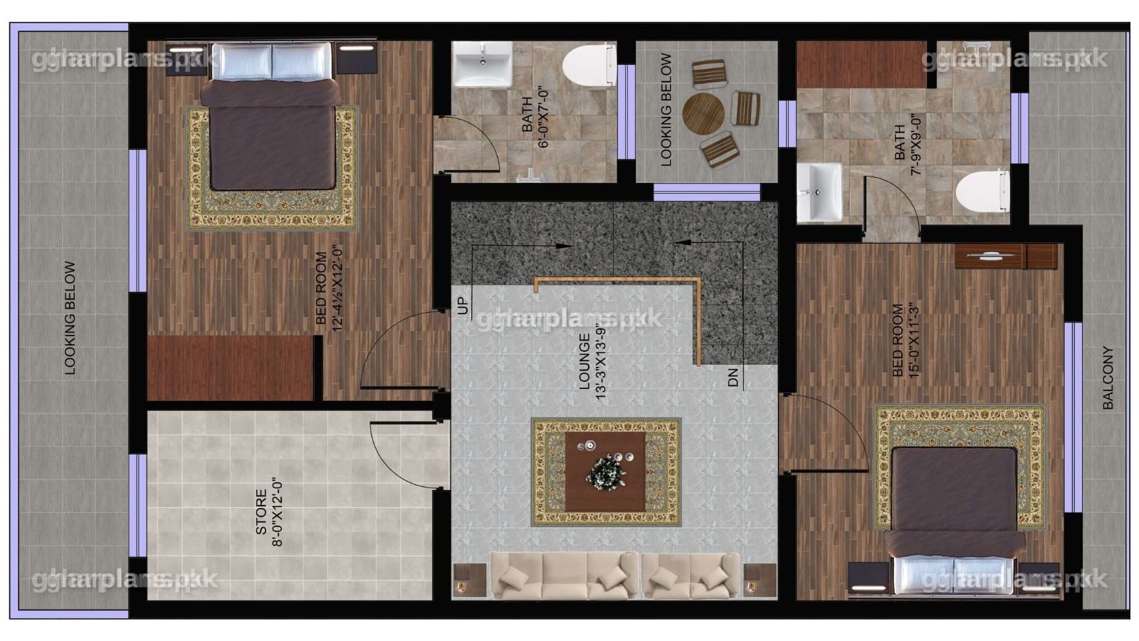 25x50 House Plan – 5 Marla, 3 Bedroom Design