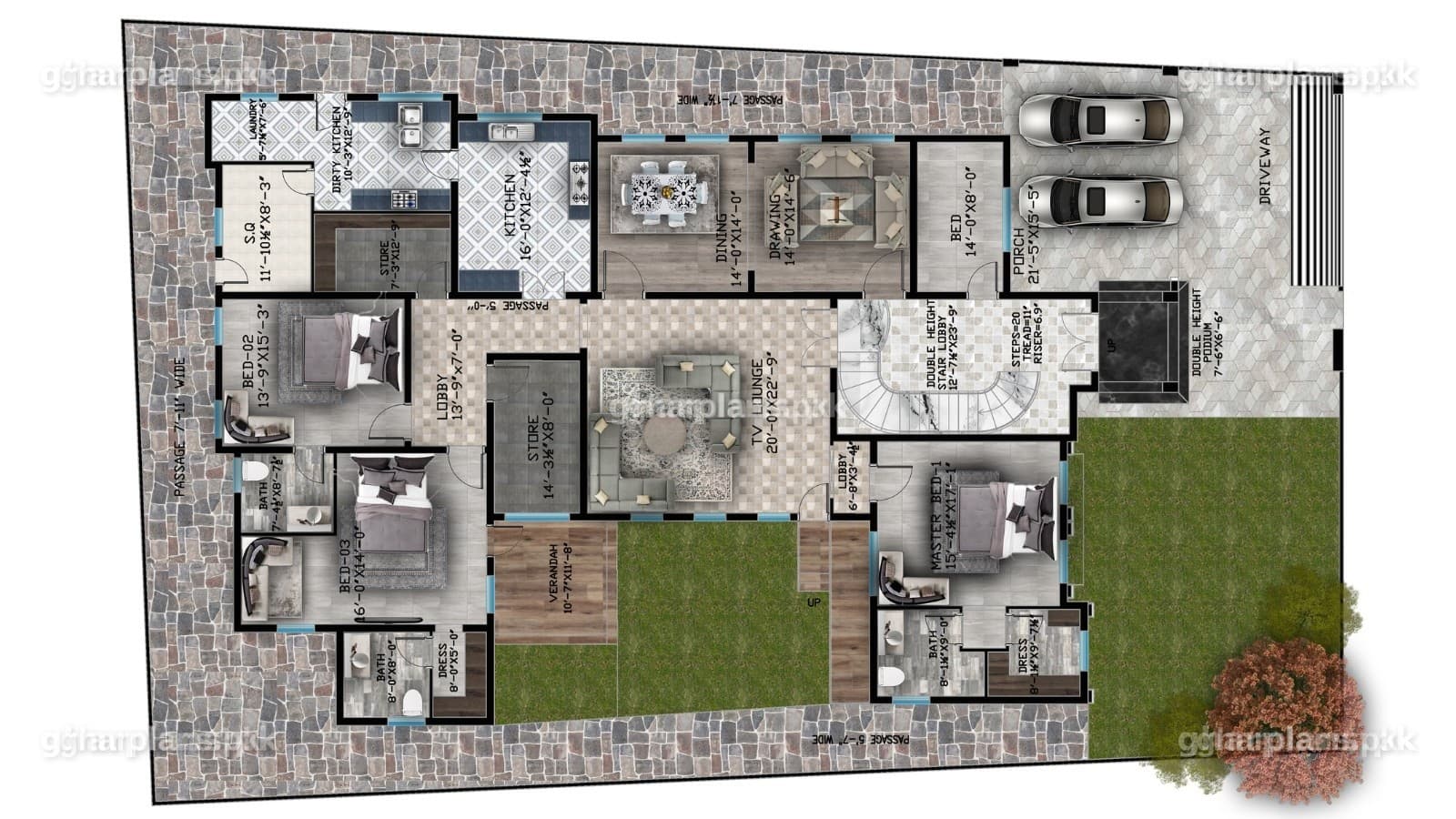 Classical double height 30 Marla layout plan