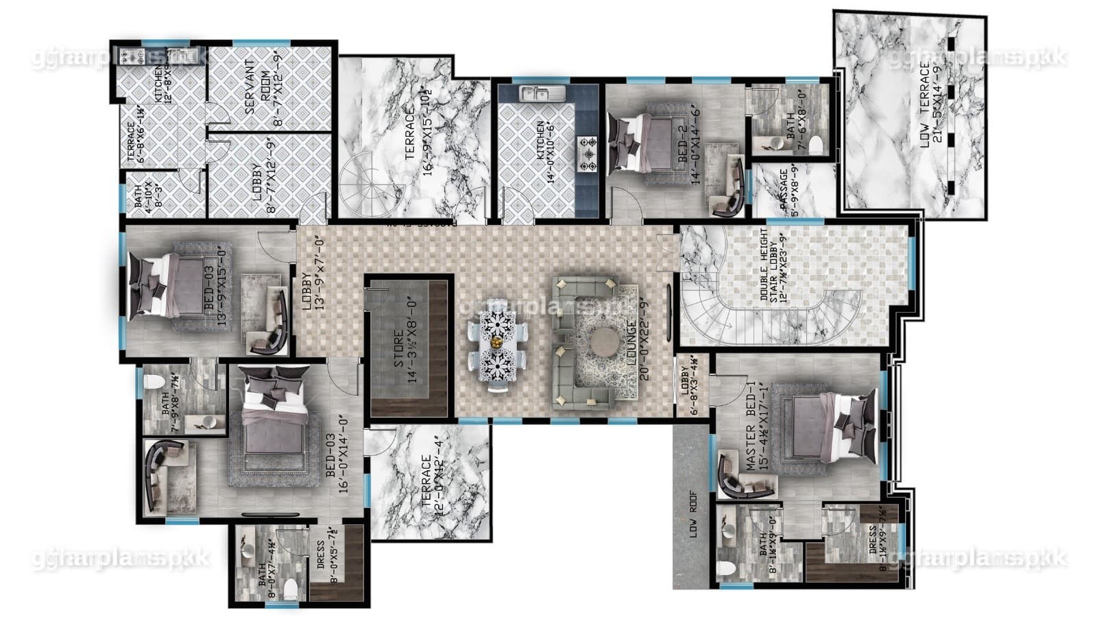 Classical double height 30 Marla layout plan