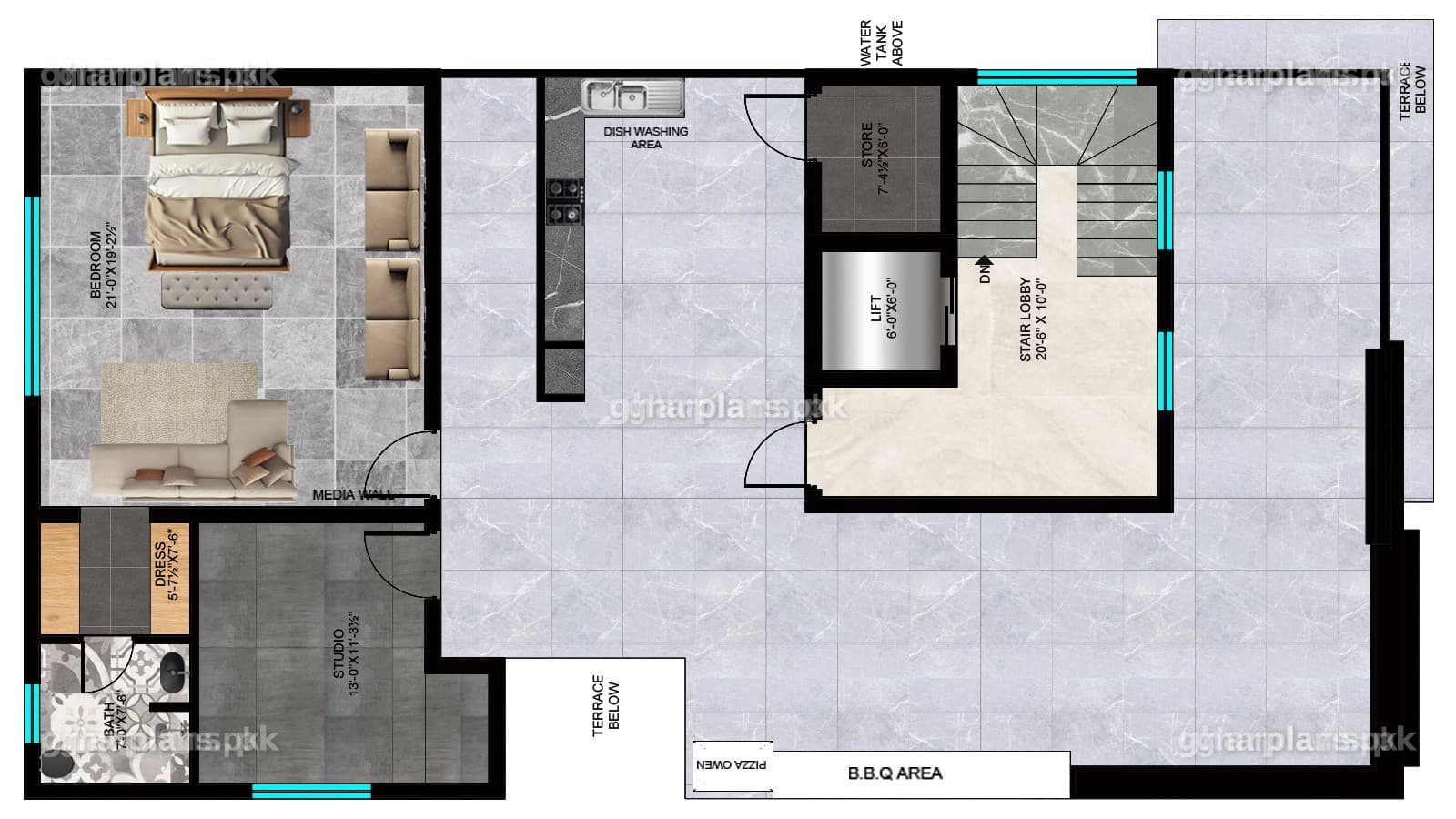 18 Marla Village Home Design mumty floor plan for a house that has 7 bedrooms