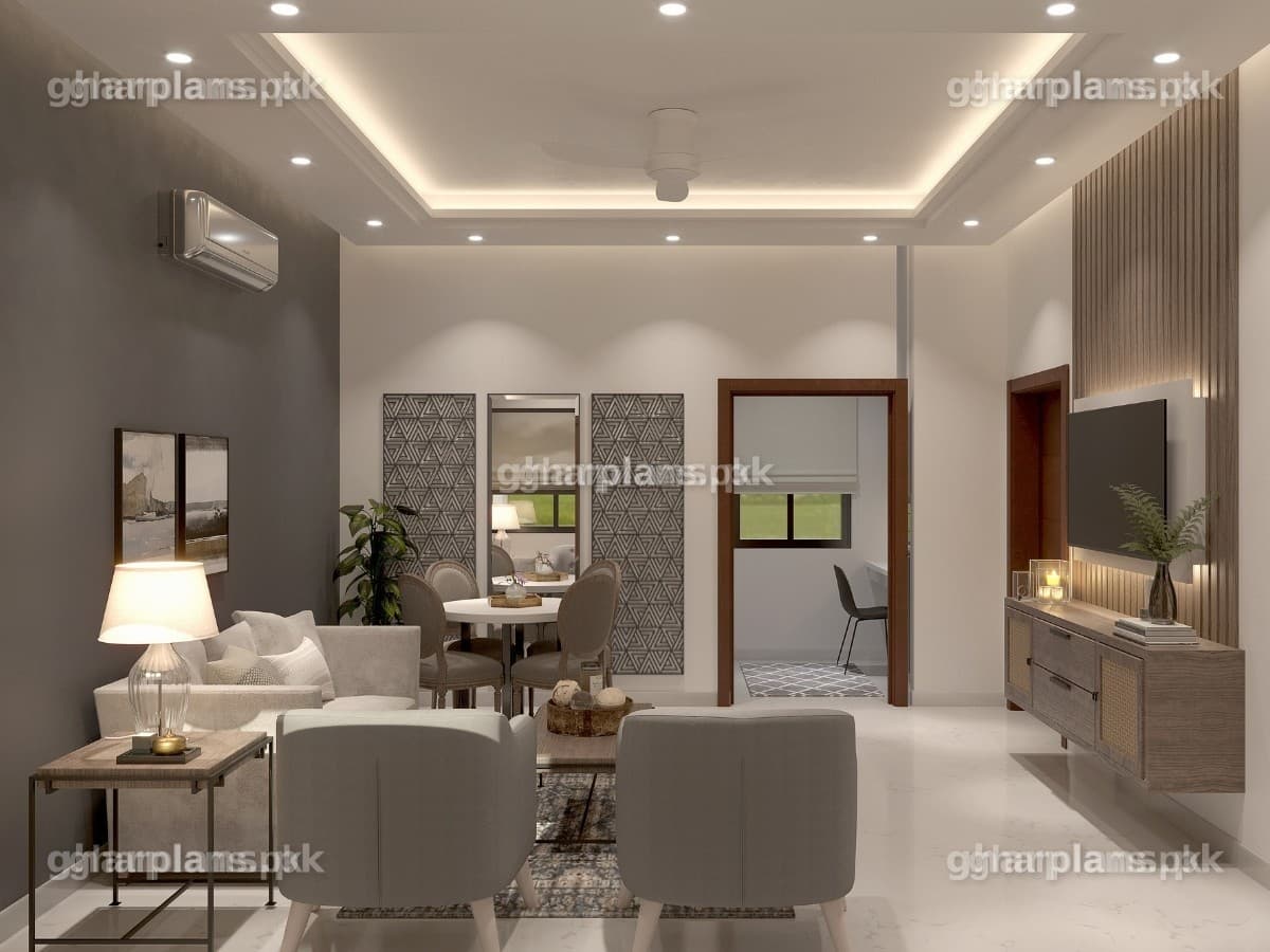 Small Pakistani TV Lounge Design with Study Room