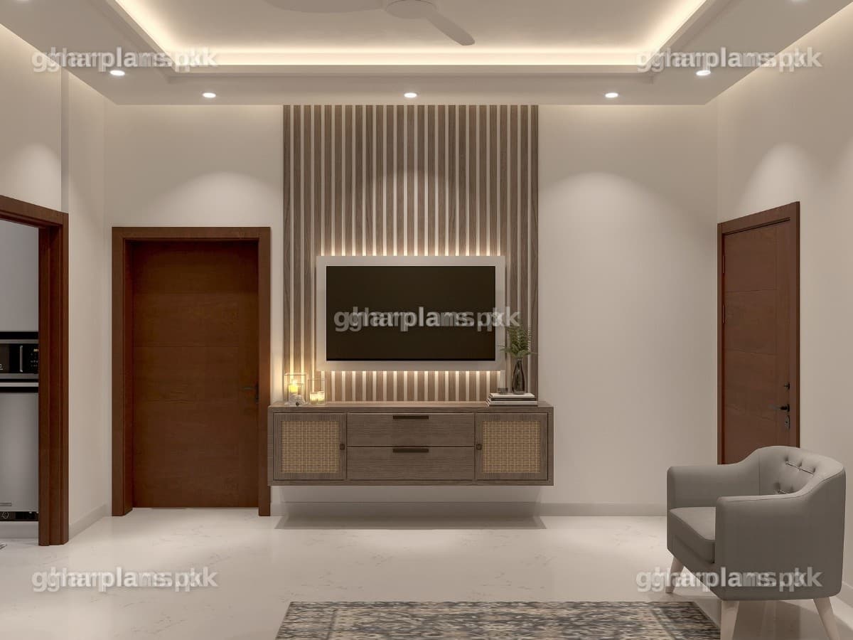 Small Pakistani TV Lounge Design with Study Room
