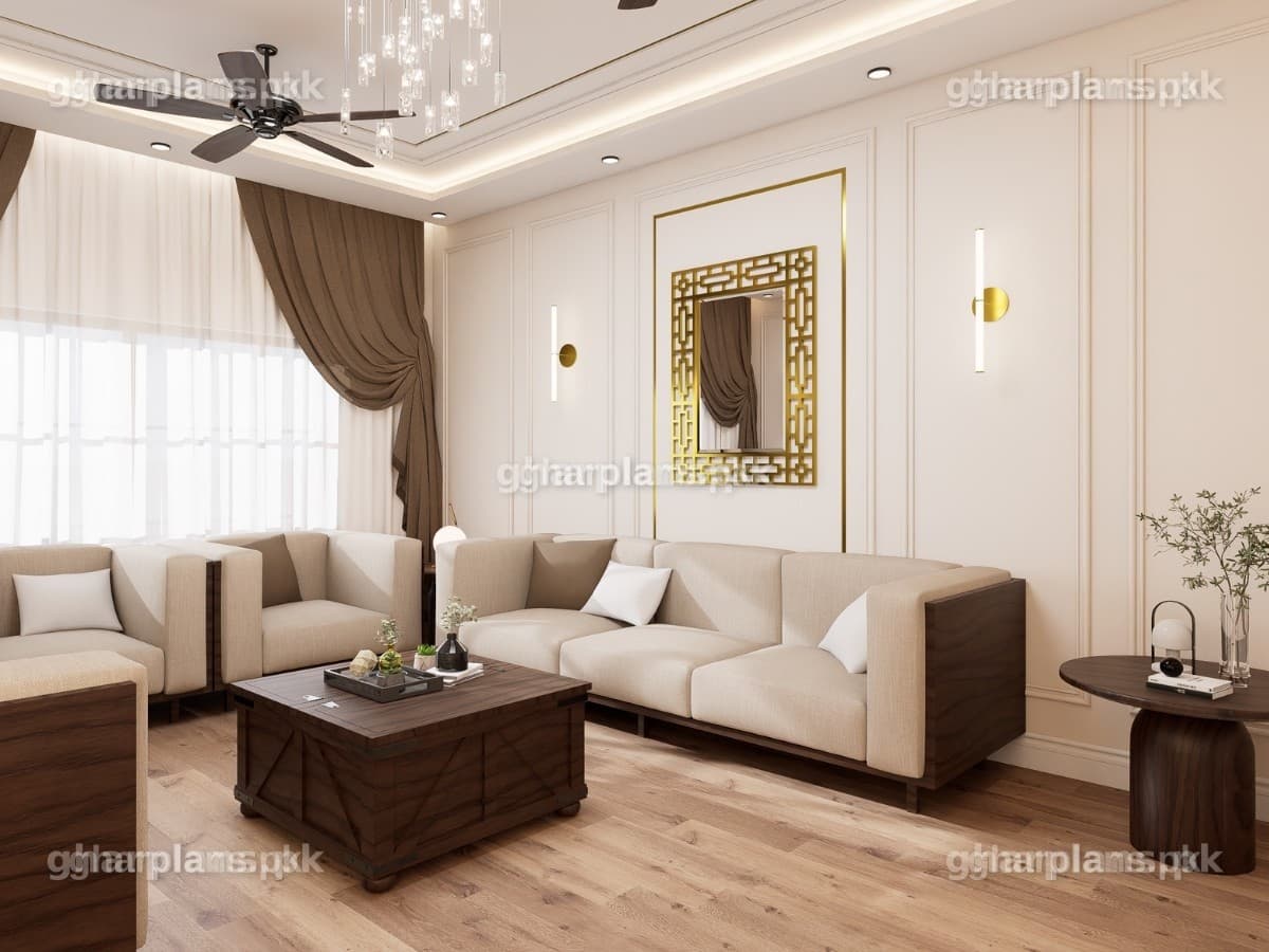 Neutral Color Palette Drawing Room Design in Pakistan