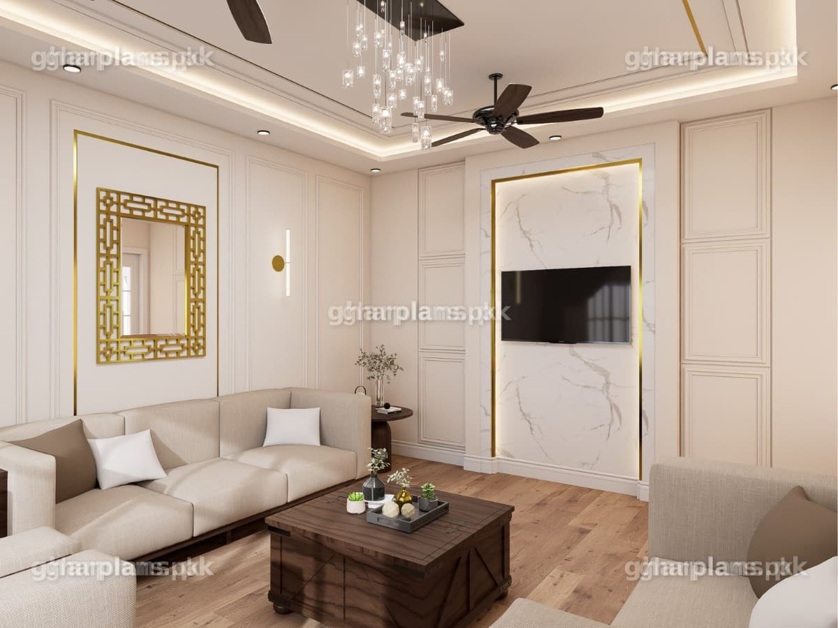 Neutral Color Palette Drawing Room Design in Pakistan