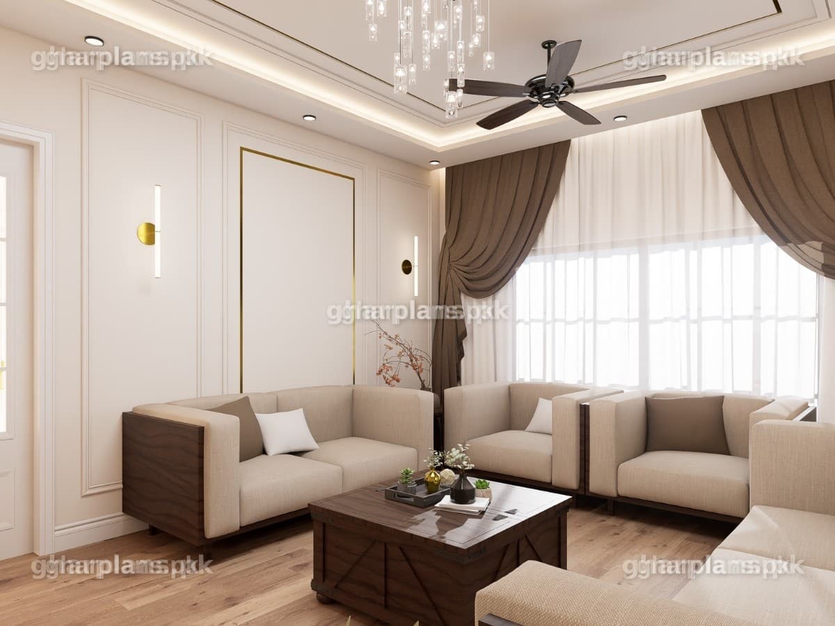 Neutral Color Palette Drawing Room Design in Pakistan
