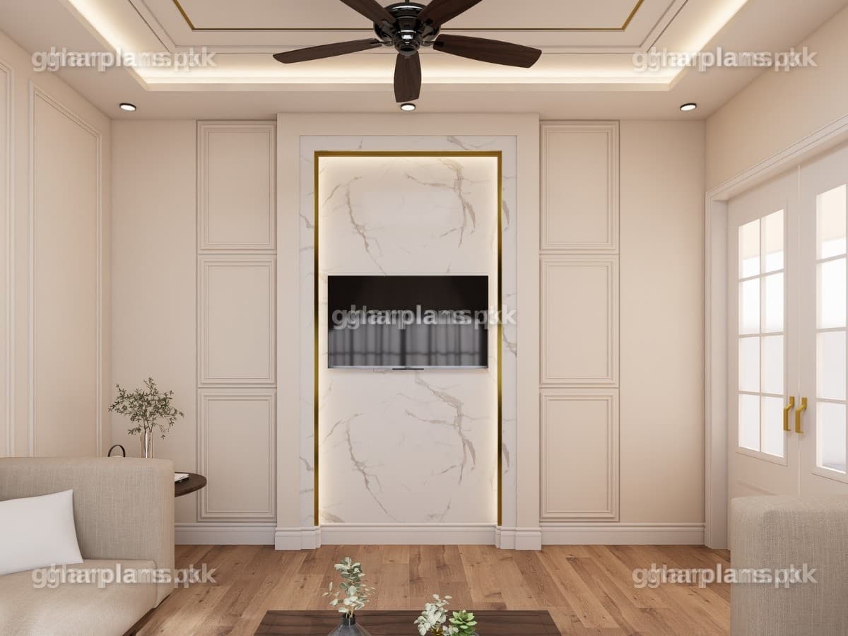 Neutral Color Palette Drawing Room Design in Pakistan