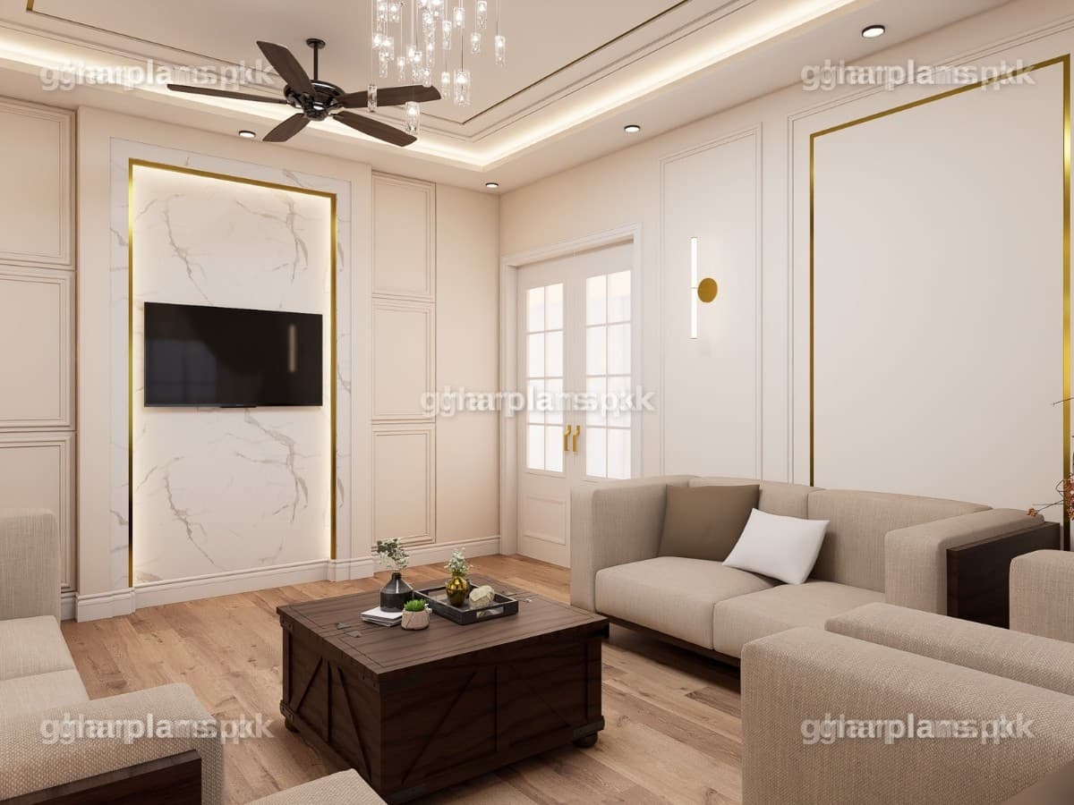 Neutral Color Palette Drawing Room Design in Pakistan