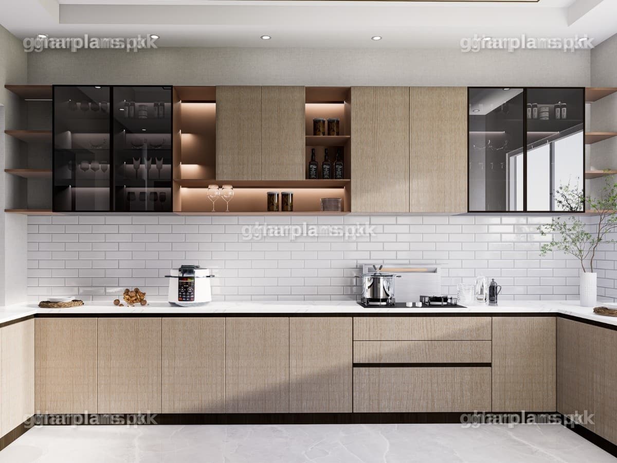 Small Wooden and Glass Kitchen Design in Pakistan