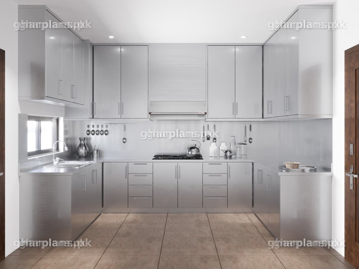 Pakistani Kitchen Design with Stainless Steel Cabinets