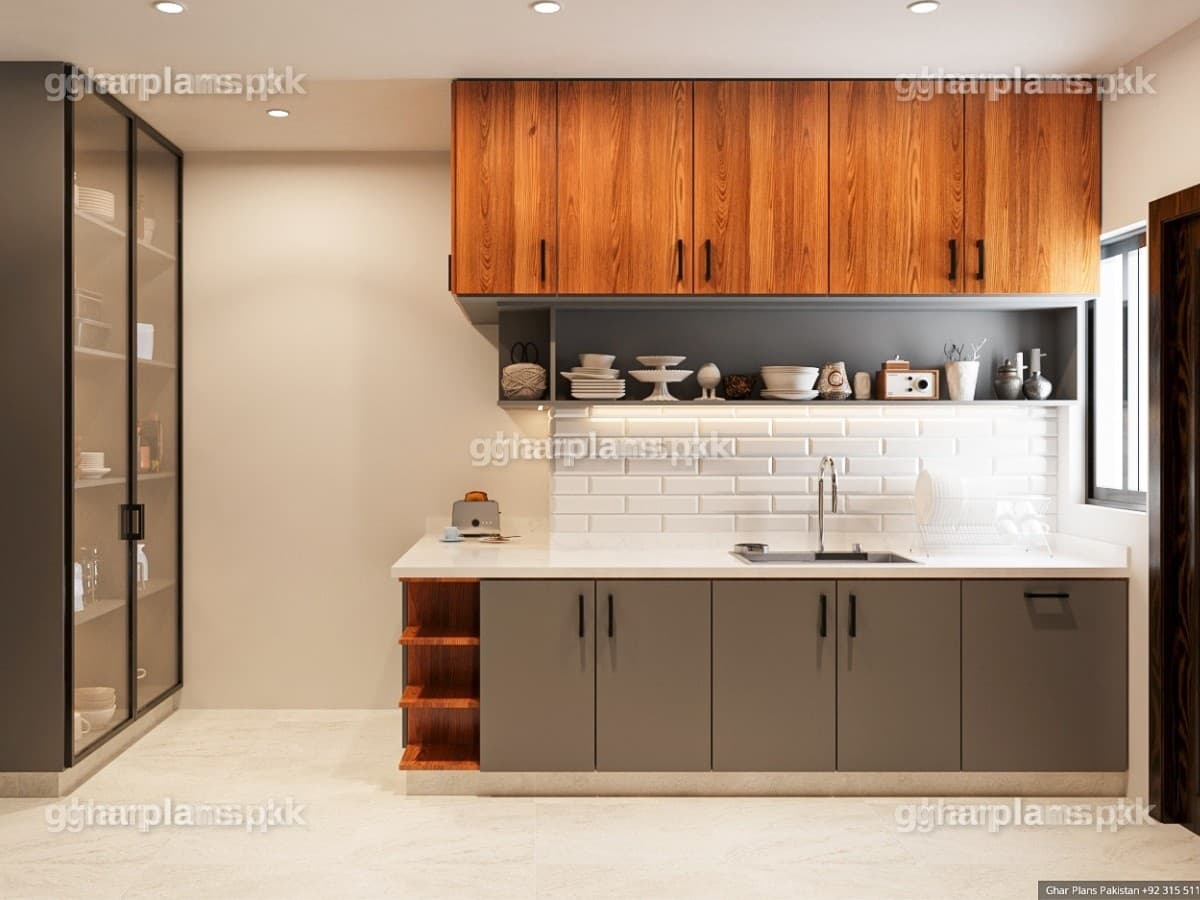 Elegant Kitchen Design with Wood Texture in Pakistan