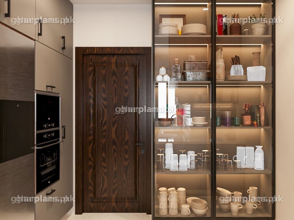 Elegant Kitchen Design with Wood Texture in Pakistan