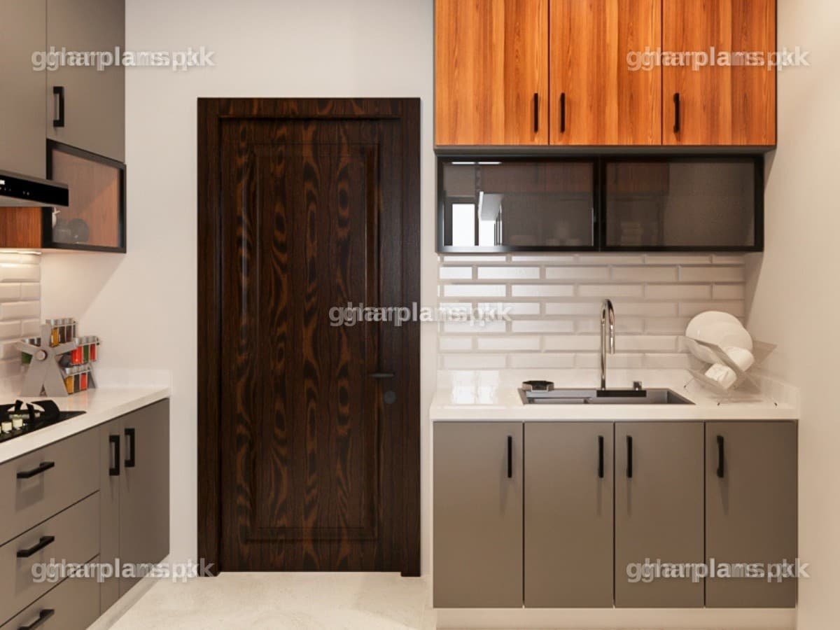 Elegant Kitchen Design with Wood Texture in Pakistan