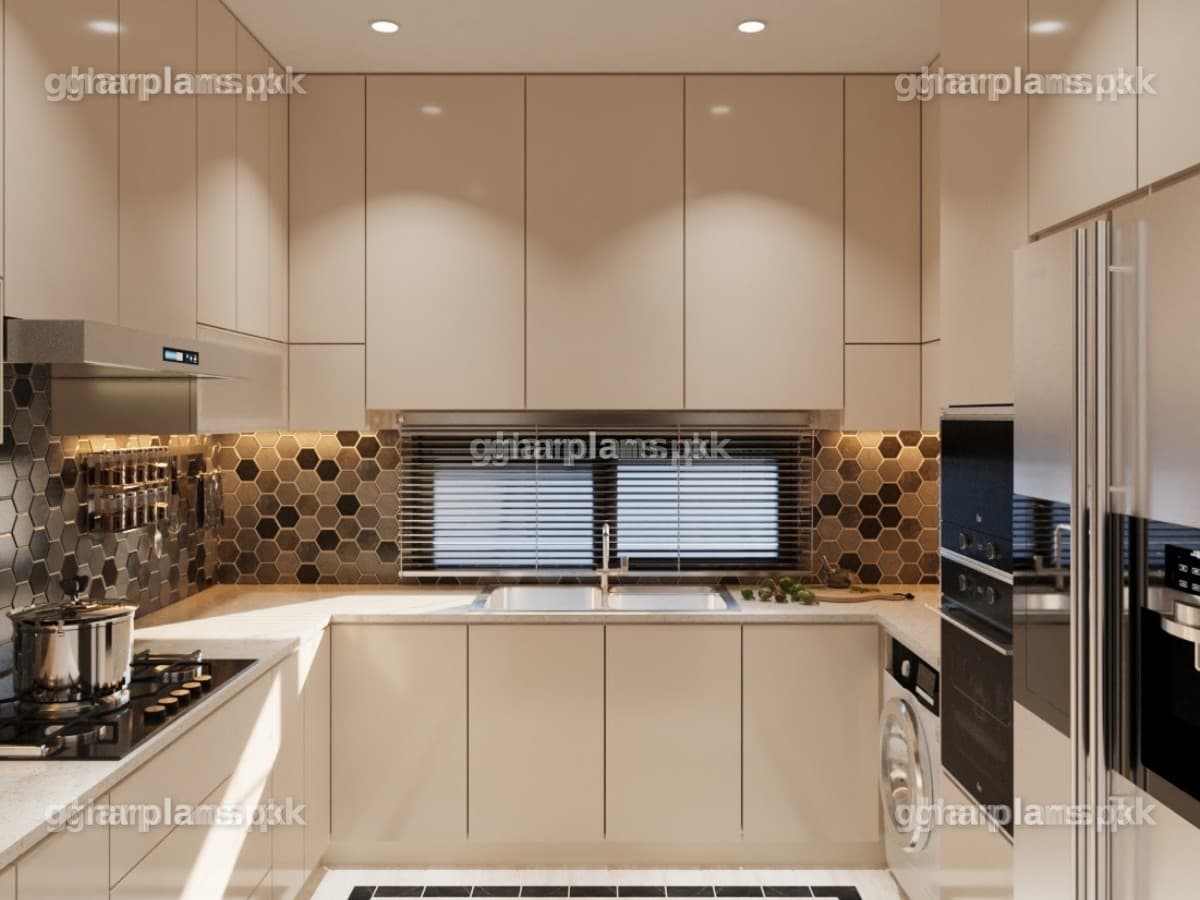 Small Warm Toned Kitchen Design in Pakistan