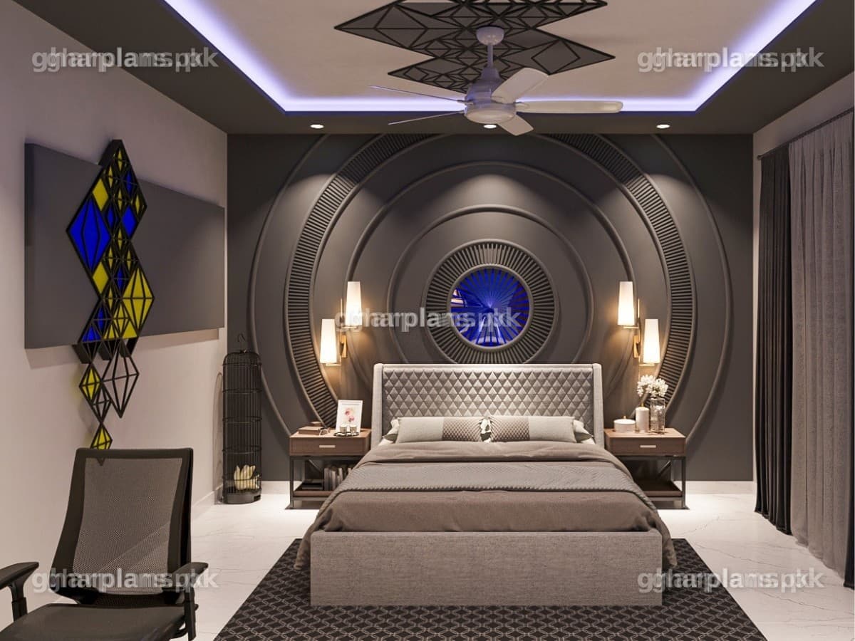 Latest Bedroom Design with 3D Wall Paneling in Pakistan