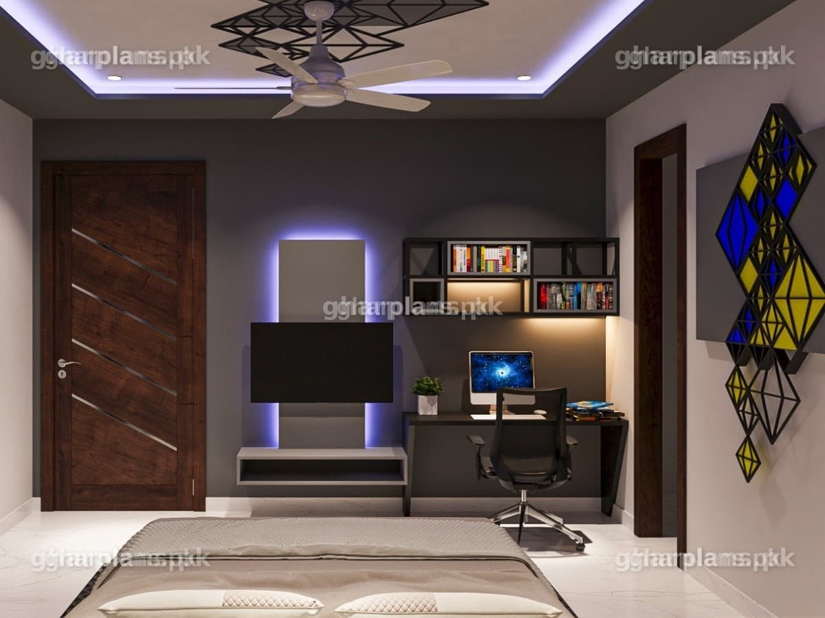 Latest Bedroom Design with 3D Wall Paneling in Pakistan