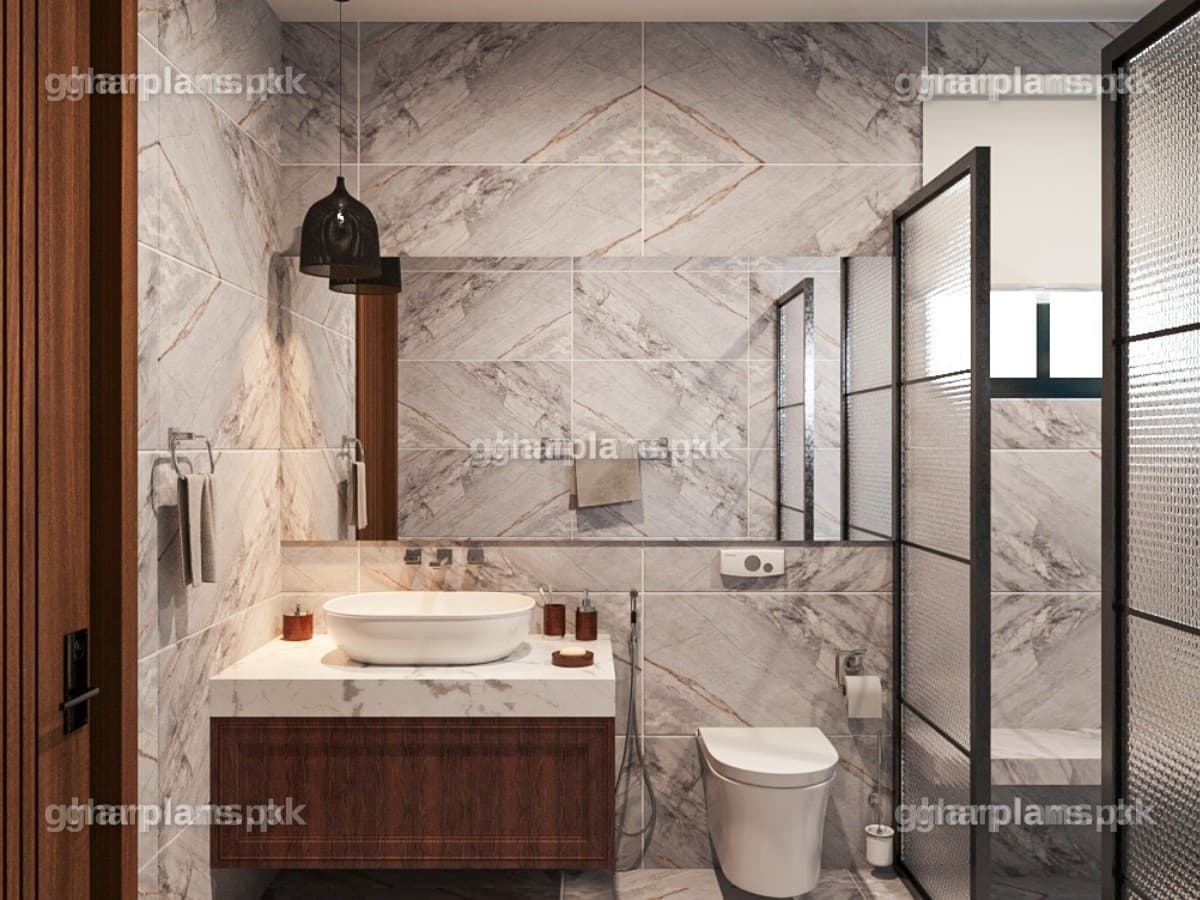 Bathroom Design with Diamond Grey Marble-Look Porcelain Wall Tiles