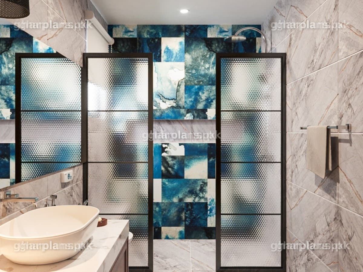 Bathroom Design with Diamond Grey Marble-Look Porcelain Wall Tiles