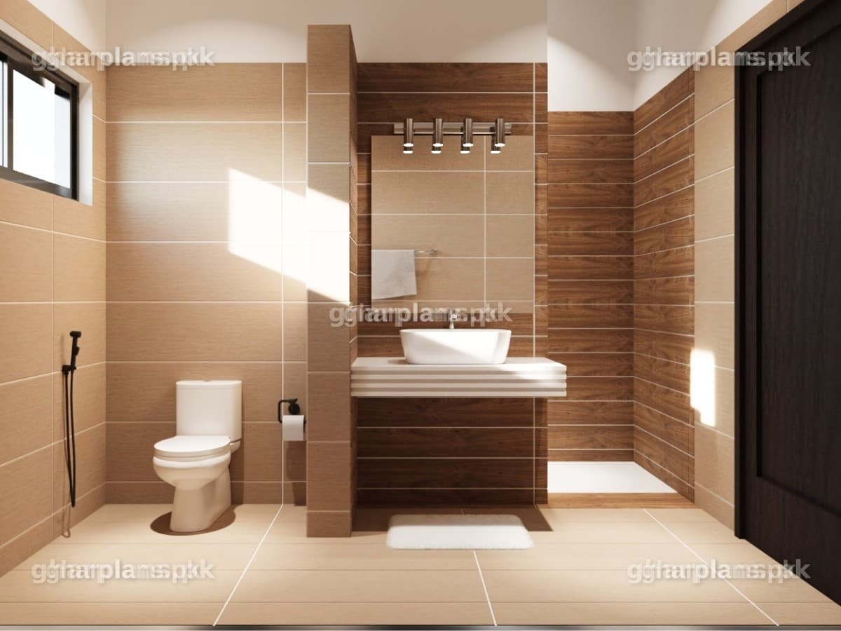Warm Tone Bathroom Design in Pakistan