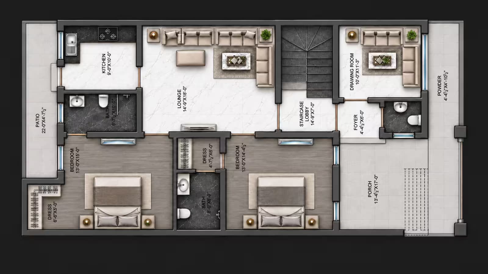 8 Marla (30x60) Modern Double Storey House Plan with 5 Bedrooms