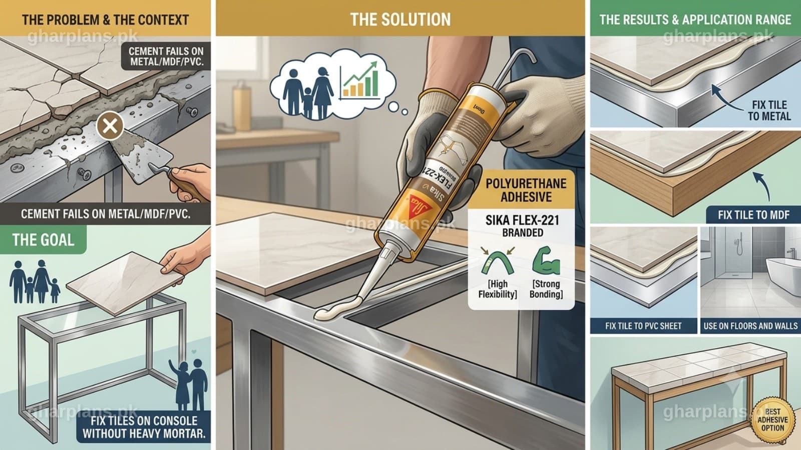 Best Adhesive for Tile to Metal, MDF & PVC | Sika Flex-221 PU Adhesive Best Adhesive for Tile to Metal, MDF & PVC | Sika Flex-221 PU Adhesive