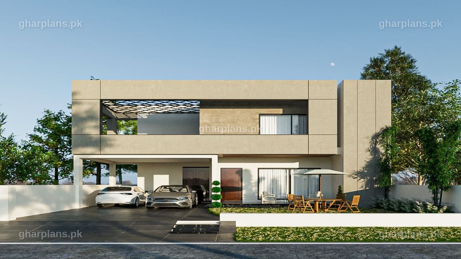 20 Marla House Design – Modern Front Elevation 20 marla, 5 bedroom modern two storey house design front elevation – Ghar Plans