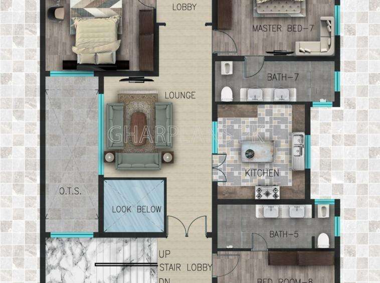 First floor layout plan of One Kanal Modern Home Design