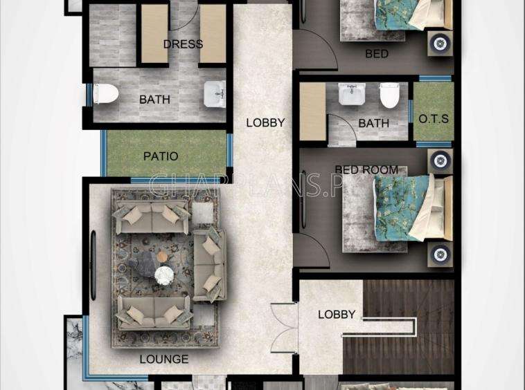 8 Marla/ 200 Square yards house floor plans with 3D elevation