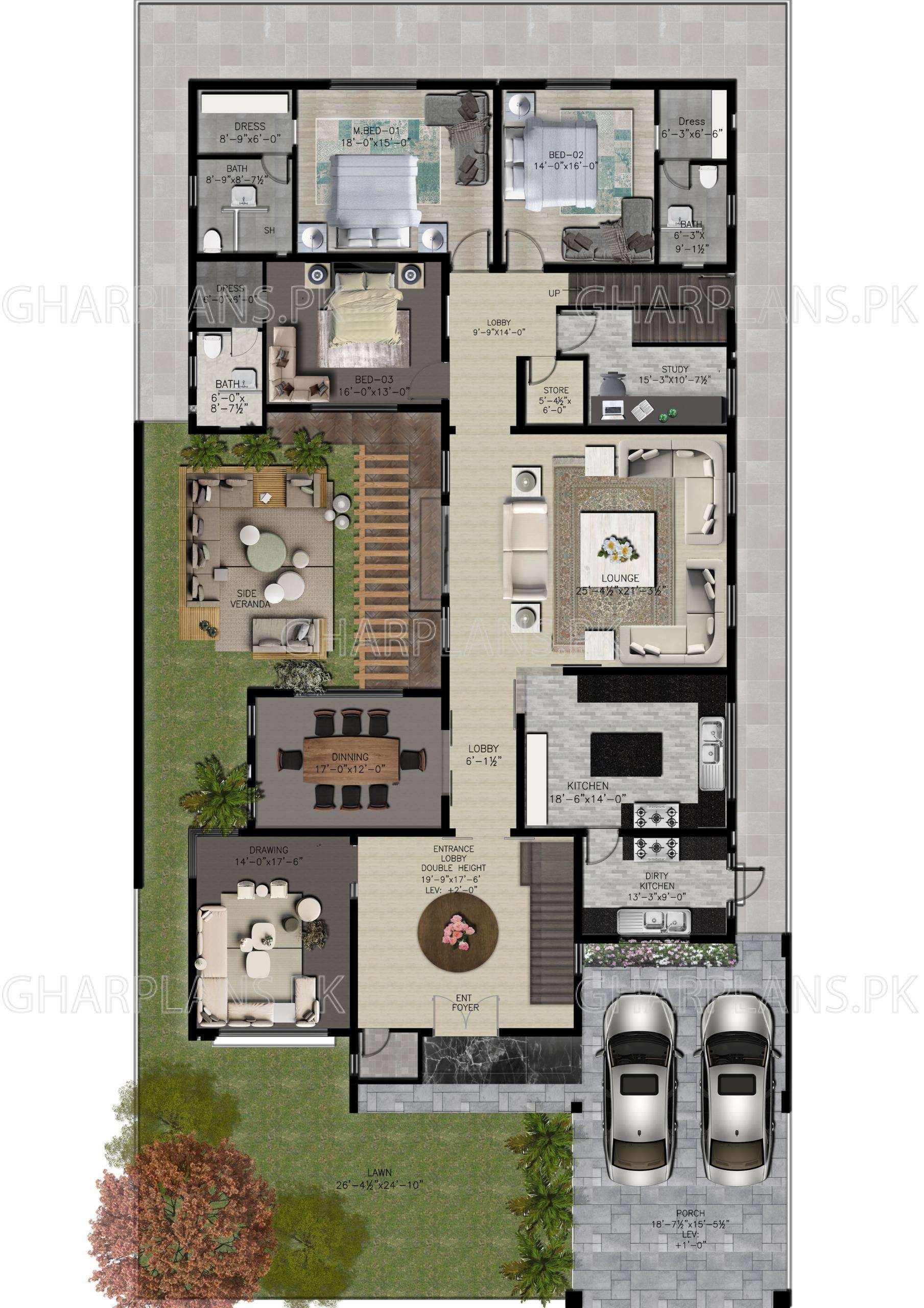 Design of 800 square yards or 32 marla house