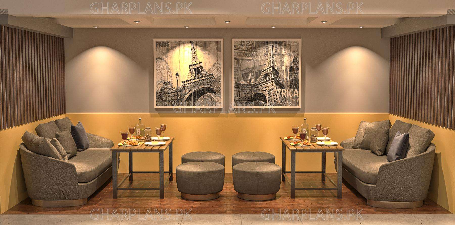 Yellow and grey Color theme in Restaurant Interiors
