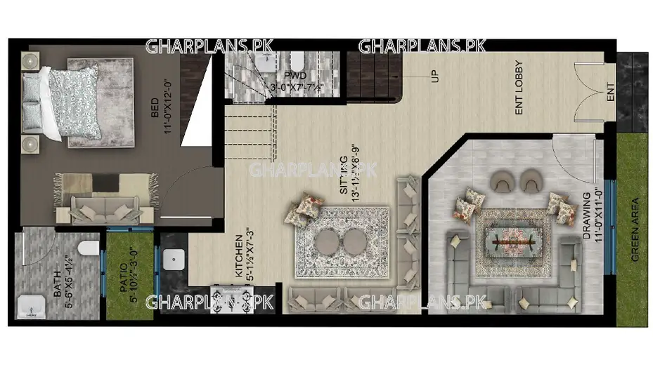 Free And Beautiful 3 Marla House Design with Double Story GROUND FLOOR