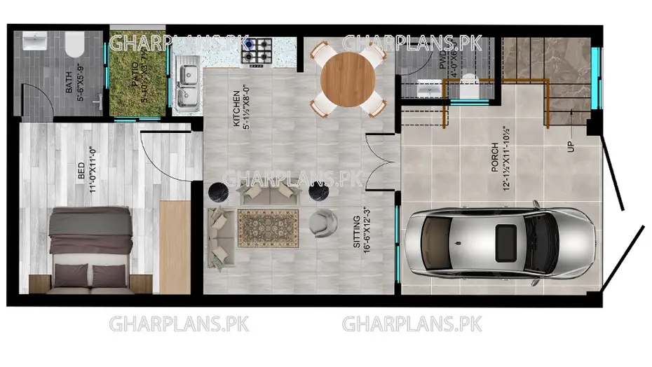 New 3 Marla House Map with Double Floor ground floor