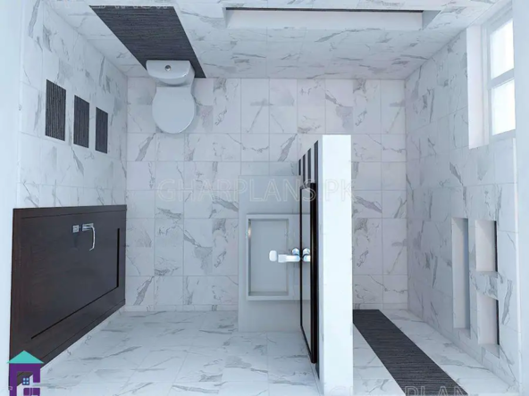 Bathroom design with textured tile