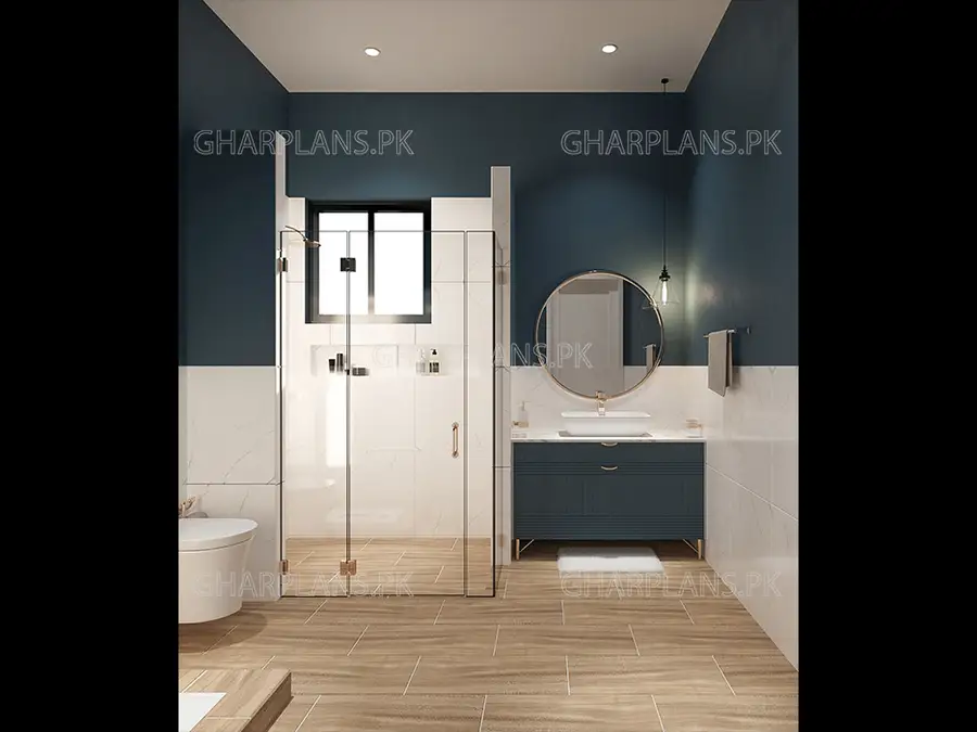 Modern and Spacious Navy Blue Lavatory