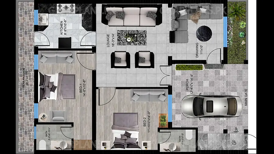 Single Story 6 Marla House Design & 30x45 House Plan Ground Floor